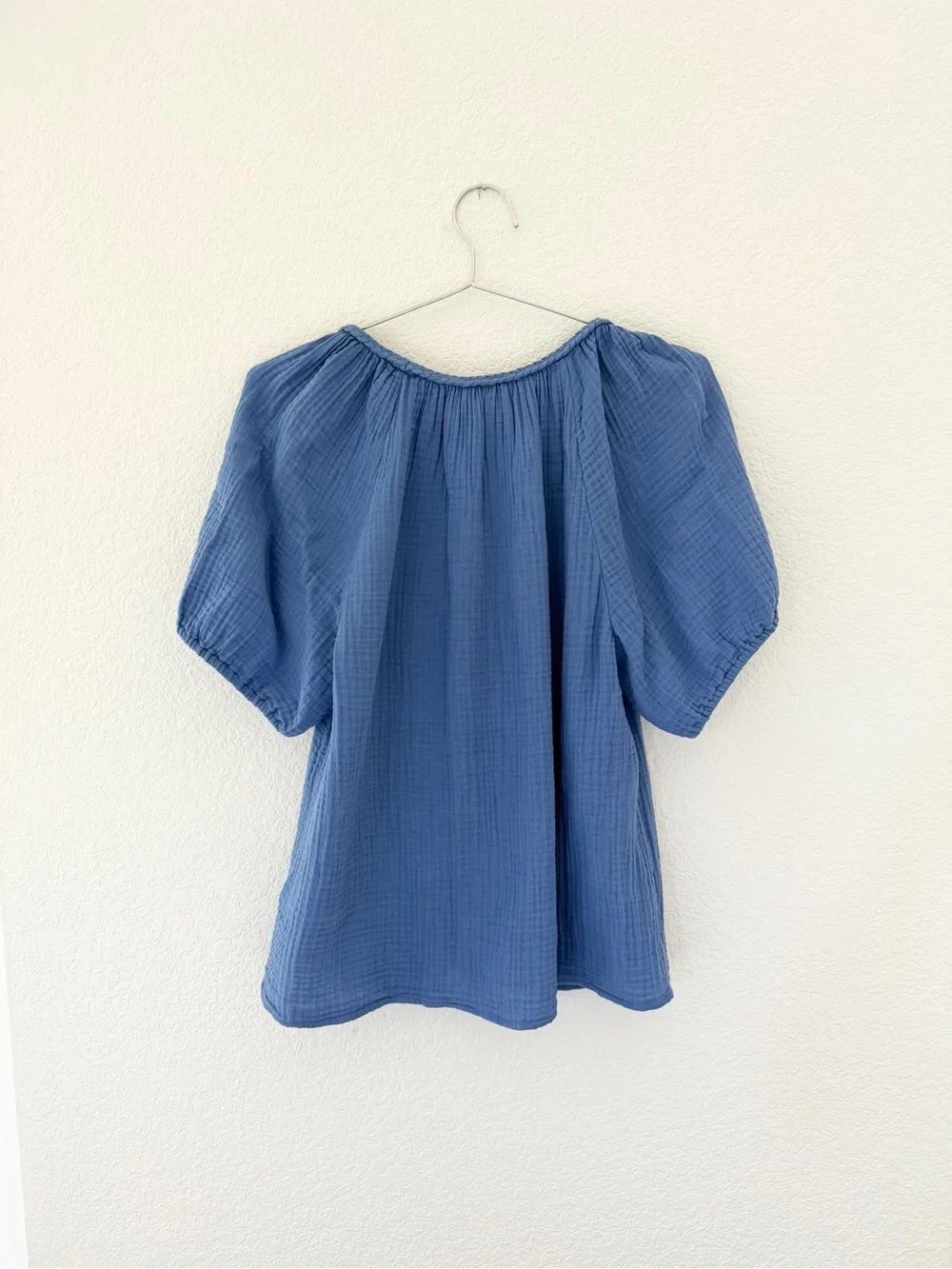 J.Crew Gauze Cotton Peasant Blouse Top Medium Blue Boho Coastal Chic Euro Summer